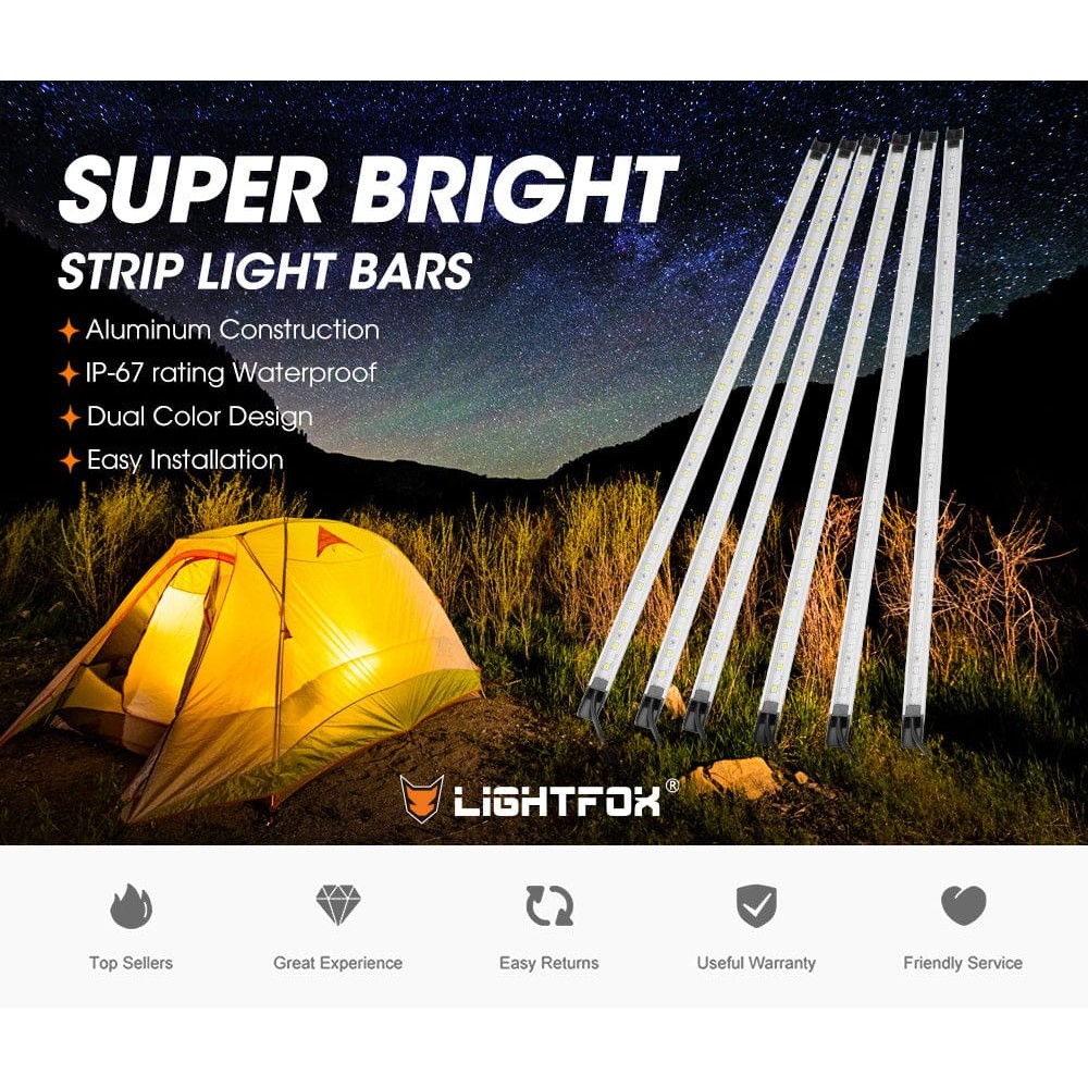 Lightfox 6PCS 12V LED Strip Light Bar Waterproof Amber White Lights Boat Camping Camping
