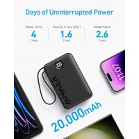 Anker 335 Power Bank (20K 22.5W PD, Built-In USB-C Cable) -Black