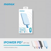 MOMAX iPower PD 3 10000mAh battery pack iptegatedmusb-c cable (Blue)