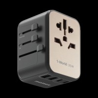 MOMAX 1-World pd 35w 5 ports + ac travel adapter (Titanium)