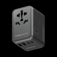 MOMAX 1-World 70W GaN 5 ports + AC Travel Adapter (Black)