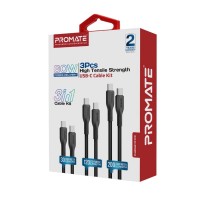PROMATE 3 PCS HIGH TENSIL STRENGHT USB-C CABELS KIT 60W PD (10601)