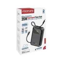 PROMATE SUPER SPEED POWERBANK BUILT-IN USB-C CABLE 20000 MAH BLUE BLACK (10609)