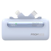 PROMATE POWER BANK 5000MAH 20W power delivery Dual foldable type-c & lightning connectors  BLUE (10626)
