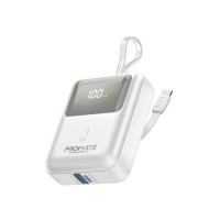 PROMATE SUPER SPEED POWERBANK BUILT-IN USB-C CABLE 10000 MAH WHITE (10610)