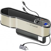 PROMATE 65W Multi-Functional car organizer charging station with USB-C & LIGHTING retractable cabel  BEIGE(10668)