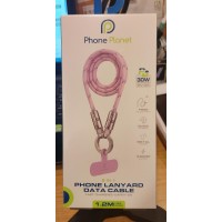 NEW Phone planet phone lanyard data cable c to lightning 1.2m 30w pink (11273)