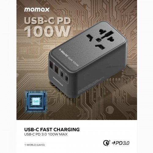 Momax 1-World 100W GaN 4 ports + AC Travel Adapter ( black )