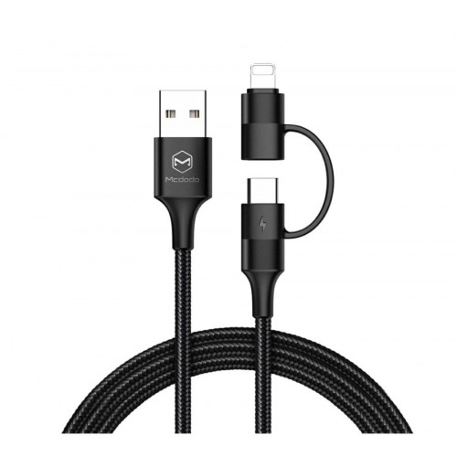 MCDODO Atom Series 2 in 1 Lightning+Type-C Cable 1.2m with LED black