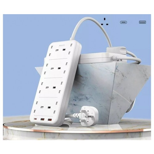 YESIDO Power Socket with PD and QC fast charging USB ports 2 Meter MAx 3250W capacity 8 AC ports