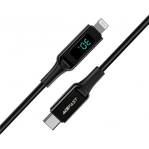 ACEFAST  USB-C to Lightning zinc alloy digital display braided charging1.2m/3.9ft  data cable BLACK