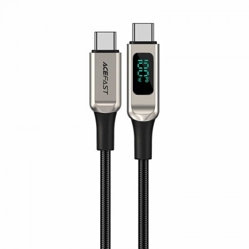 ACEFAST  USB-C to USB-C 100W zinc alloy digital display braided charging data cable 2.0m/6.5ft SILVER