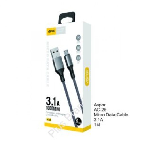 ASPOR – AC25 3.1A Fast Charge Miro USB Data & Charging 1M