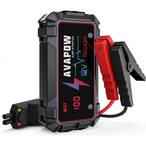 AVAPOW Jump Starter 1500A Peak Current Jumper Cables Kit for Car(Upto 12V 7L Gas/5.5L Diesel Engine) with USB Quick Charging and 400 Lumen LED Jump Starter Battery Pack