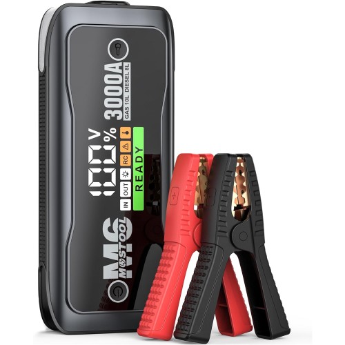 MOSTOOL M6 3000A Peak Car Battery Jump Starter Battery Pack, Portable Jumper Box, Battery Booster Start, 12V Car Battery Charger and Jumper Cables for 10.0L Gas and 8.0L Diesel Engines