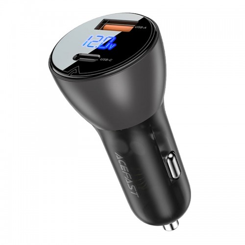 ACEFAST  metal car charger 63W (USB-A+USB-C) with digital display black