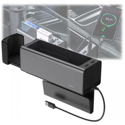 Baseus Deluxe Metal Armrest Console Organizer(dual USB power supply)Black