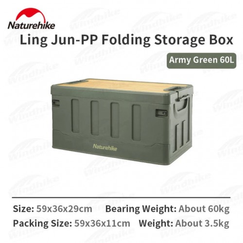 Naturehike 2022 30-60L Camping Pp Folding Storage Box High-Capacity DIY Combination Food Fruits Sundries Storage Travel Picnic Army green