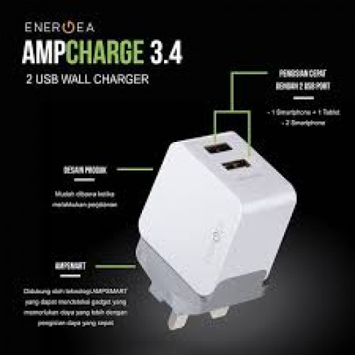 Energea AMPCharge3.4 Dual USB wALL cHARGER 5v/3.4a