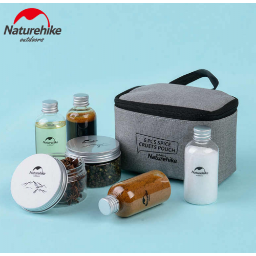 Naturehike 6pcs Outdoor Camping Tableware Storage Container Seasoning Bottles Cans With A Bag For BBQ Portable Picnic gray