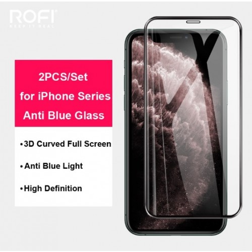 ROFI. 2.5D Full Cover  Glass Anti Blue Light (2in1) iPhone X/XS/11 Pro Black 