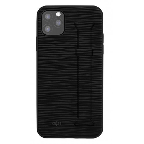 Kajsa Genuine Leather Wave Pattern Strap iPhone 11 Pro Max case Black