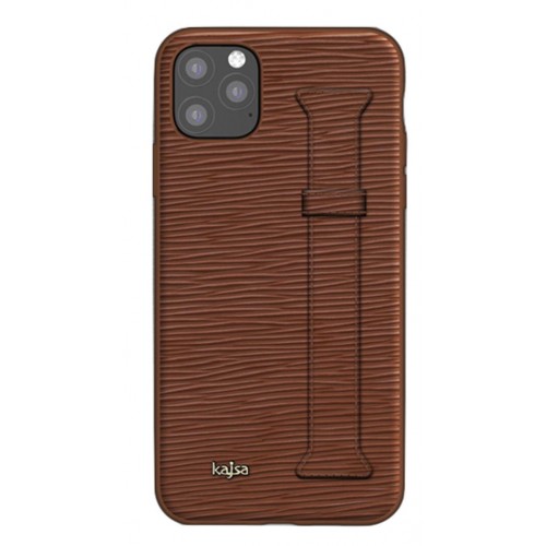 Kajsa Genuine Leather Wave Pattern Strap iPhone 11 Pro case Brown