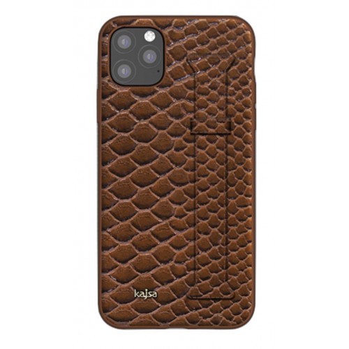 Kajsa Genuine Leather Pearl Pattern Strap iPhone 11 Pro Max case Brown