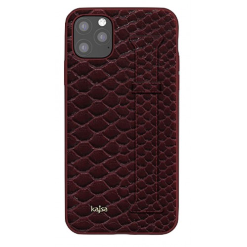 Kajsa Genuine Leather Pearl Pattern Strap iPhone 11 Pro Max case Burgundy