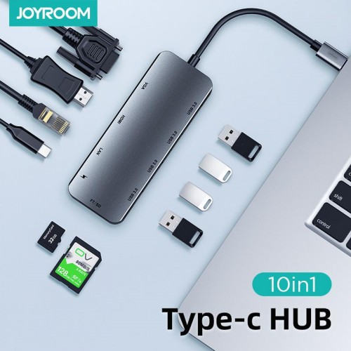 joyroom hub usb3.0 *3HDMI + PD+SD+TF+RJ45+VGA dark grey