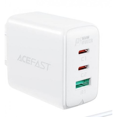 ACEFAST  PD65W GaN 3-Ports (2 USB-C+USB-A) Wall Charger WHITE