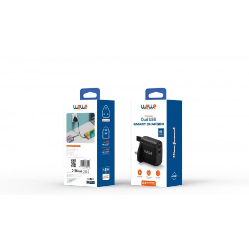 WEWE DUAL (2) USB 12W MAX SMART CHARGER WALL