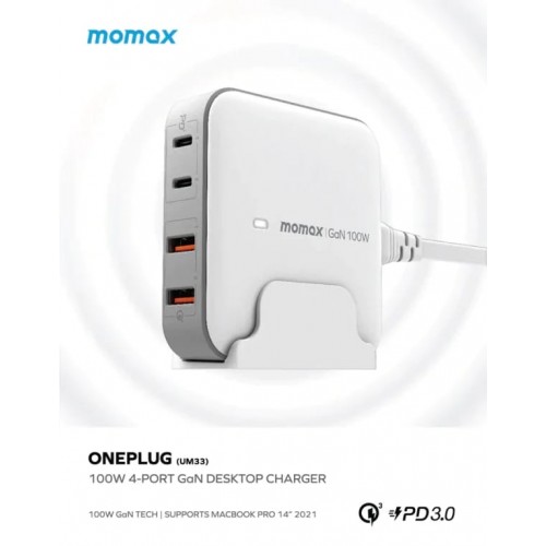Momax ONEPLUG 100W 4-Port GaN Desktop Charger WHITE