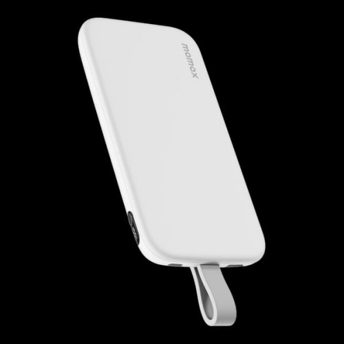 MOMAX iPower PD 3 10000mAh battery pack Built-in USB-C charging cable  (White)