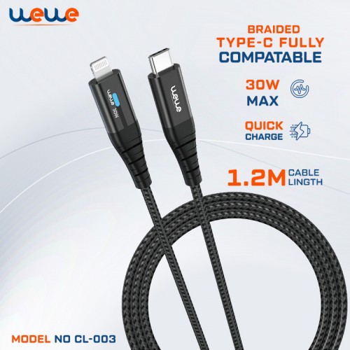 WEWE TYPE-C TO LIGHTING 1.2M 30W MAX LED CABLE BLACK