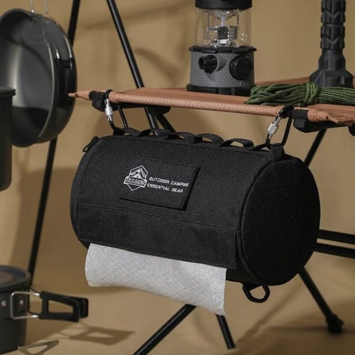   OCE GEAR Outdoor Tissue Case Portable Roll Paper Storage Holder Polyester Waterproof Hanging Napkin Holder for Picnic Camping Hiking black