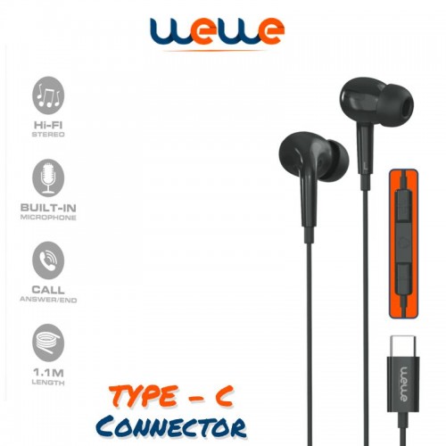 wewe  stereo earphone type-c 1.1 m  BLACK