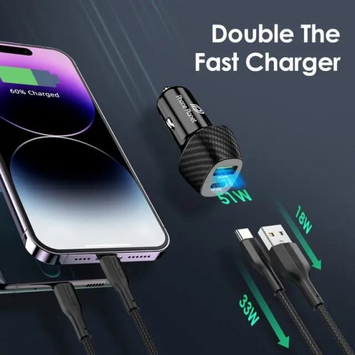 Phone Planet CAR CHARGER 51W MAX TYP-C 1 AND 1 USB A PORT BLACK