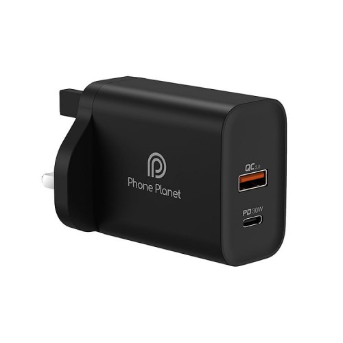 Phone Planet WALL CHARGER 30W BLACK 2 PORT