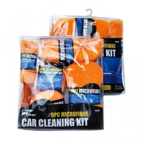 9 PCS MICROFIBRE CAR CLEANING KIT Orange