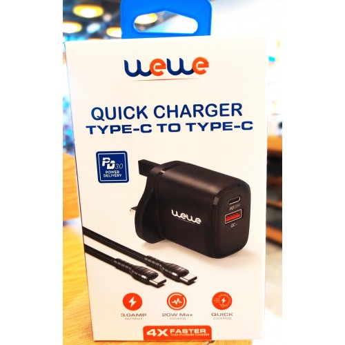 WEWE WALL CHARGER 20W QULCK CHARGER TYPE-C TO TYPE-C CABLE BLACK