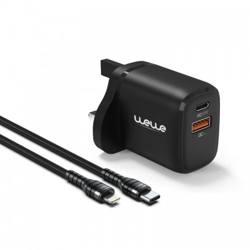 wewe 20w wall  qulck charger type-c to iphone typ-c to lighting cable black