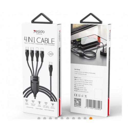 Yesido CA110 4in1 Type-C to Dual Type-C + Dual Lightning Charging Cable 1.2 M (6711)