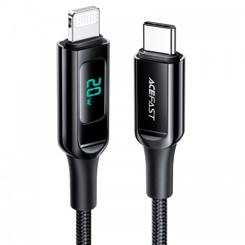 ACEFAST USB-C to Lightning zinc alloy digital display 30W MAX braided charging1.2m/3.9ft data cable BL (10210)