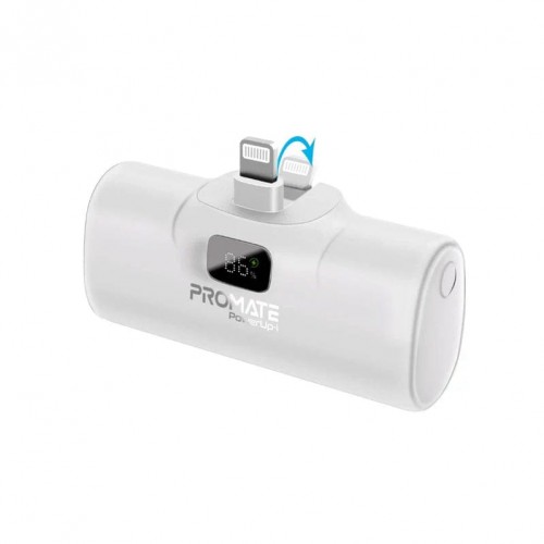 PROMATE FAST CHARGING POWERBANK IN-BUILT LIGHTNING CONNECTOR 5000MAH WHITE (10617)