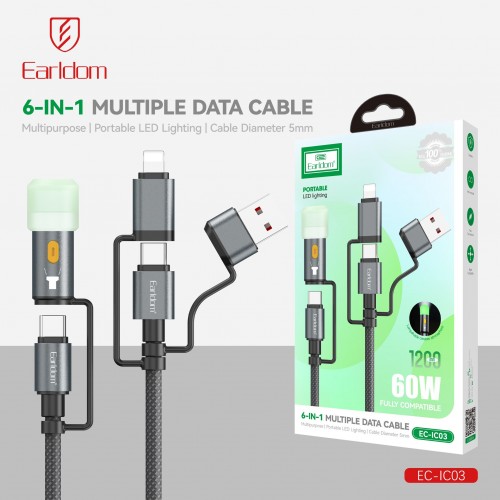 EARLDOM 6 IN1 MULTIPLE DATA CABLE 1.2 M 60W PORTABLE LED (75185)