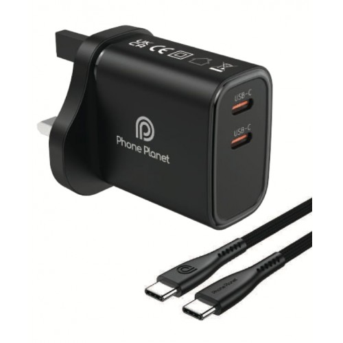 NEW PHONE PLANET WALLCHARGER WITH TYPE C TO C CABLE 2 TYPE C  PORTS 20W(11226)