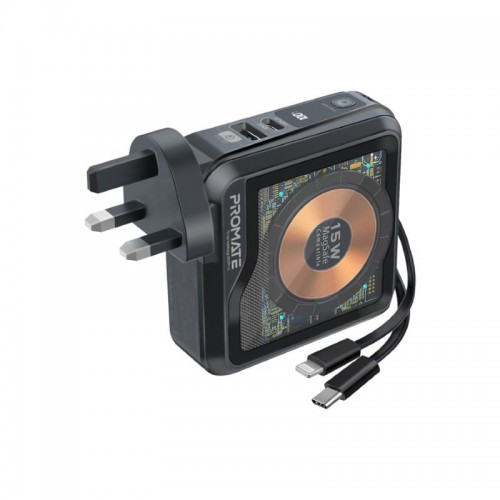 PROMATE TRANSMAG-20PRO TRANSPARENT 15W MAGSAFE-10000 Mah BLACK(10663)