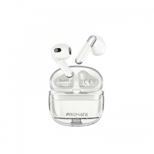 PROMATE High definition transparent TWS Wireless Ear buds  intellitouch white(10693)