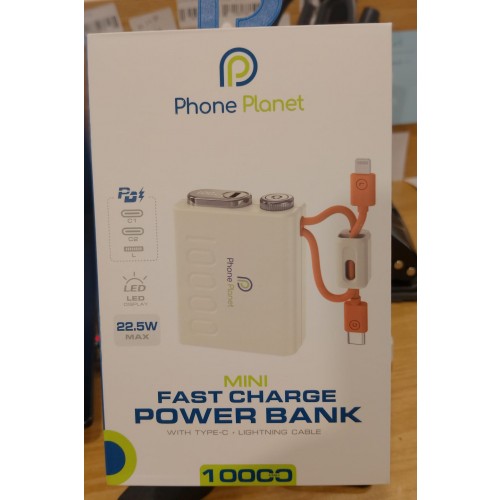 NEW Phone planet mini fast charging 10000 Mah power bank with type-c & lighting cable(112146)